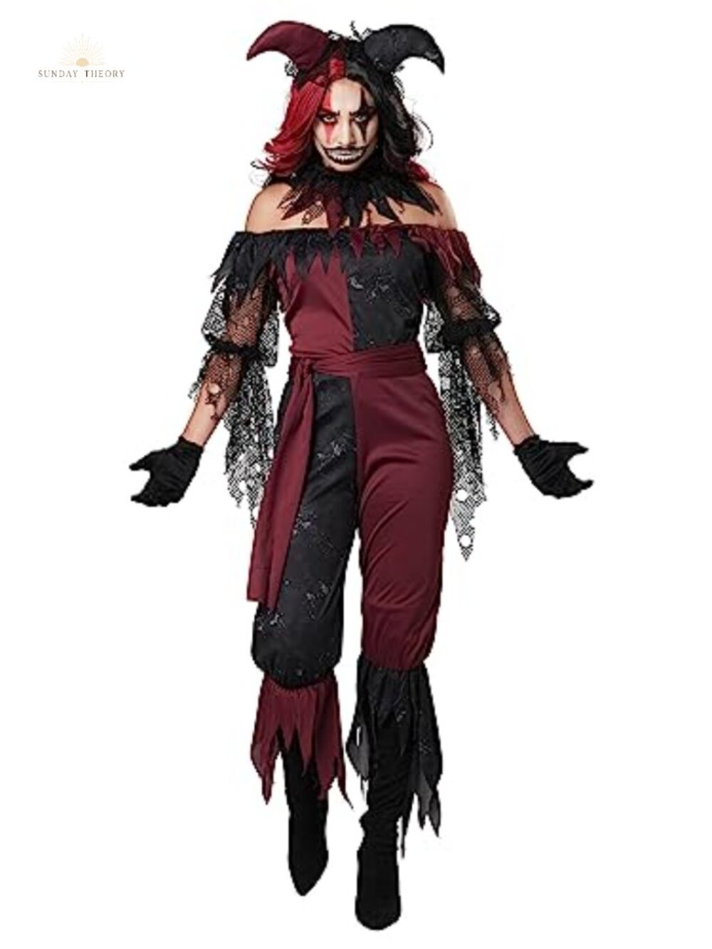 Psycho Jester Costume Womens Medium Halloween Fancy Dress Top Trousers Collar